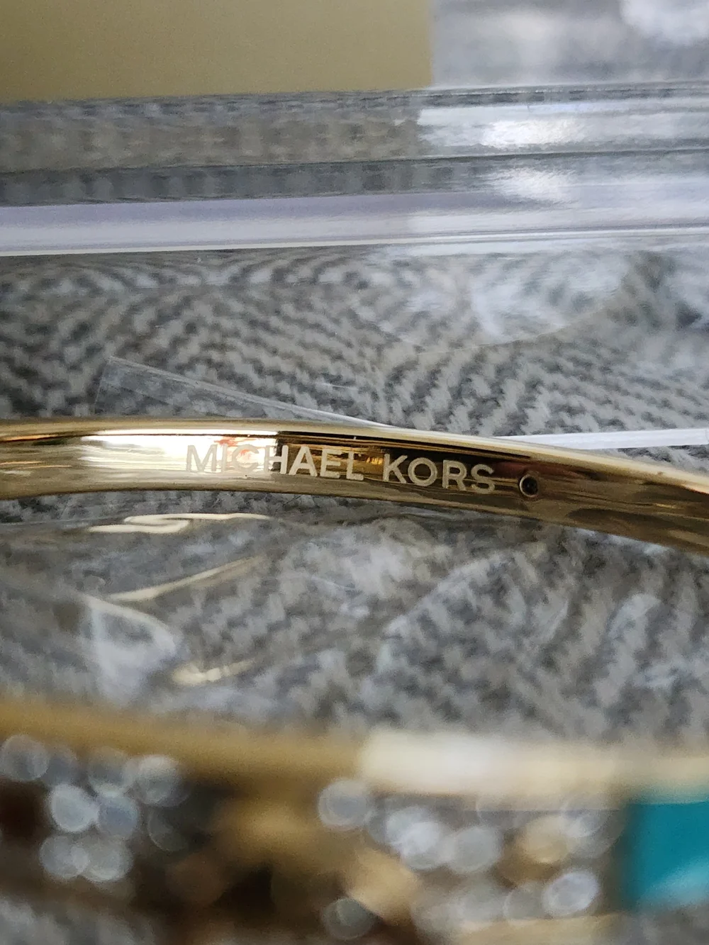 Michael Kors Gold-Tone Turquoise Enamel Padlock Hinged Bangle Bracelet W/dustbag